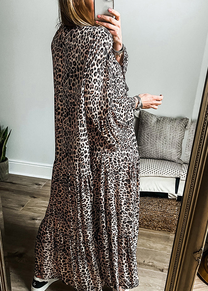 Leopard V Neck Patchwork Maxi Dress Fall