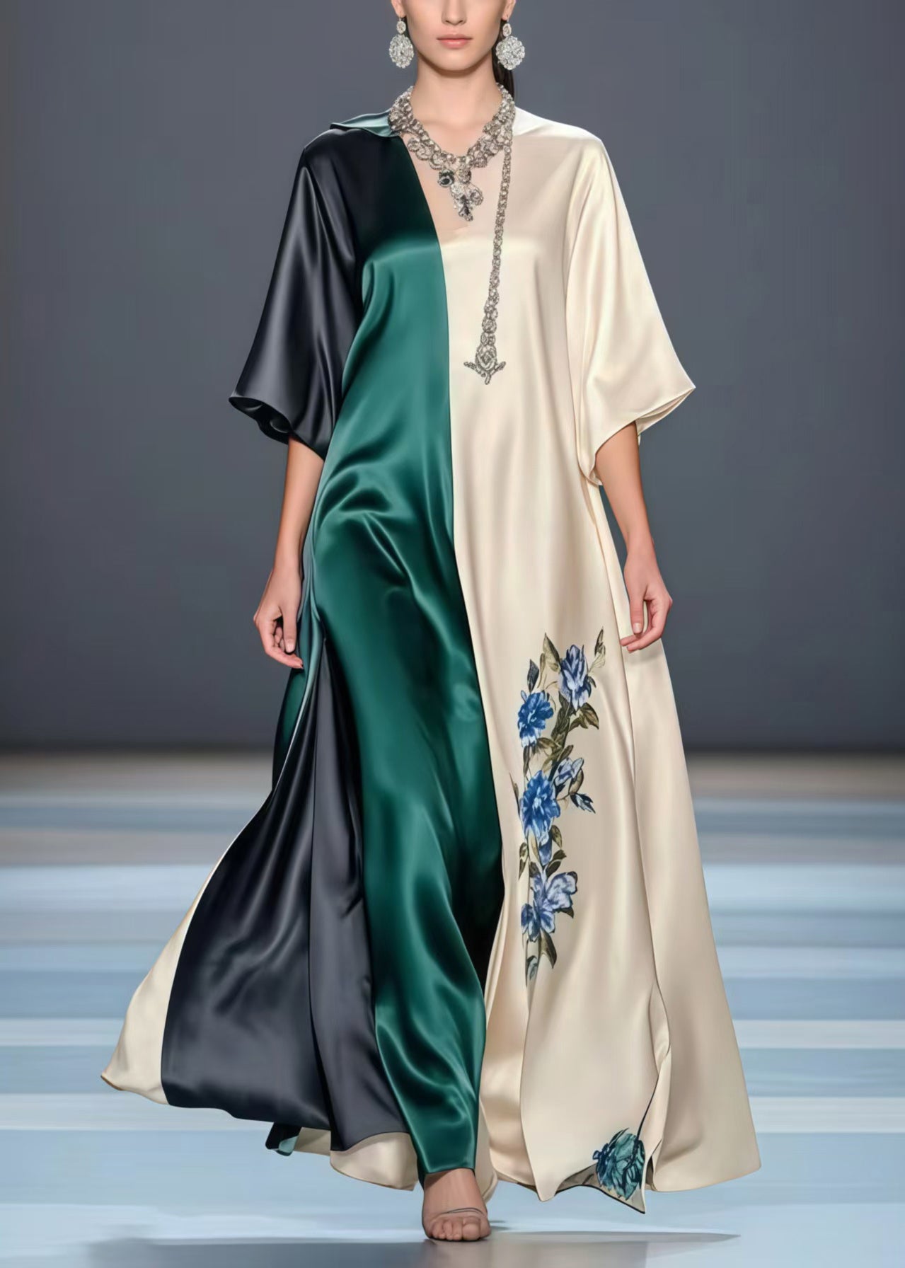 Asymmetrical Patchwork Draping Silk a Line Dress Summer