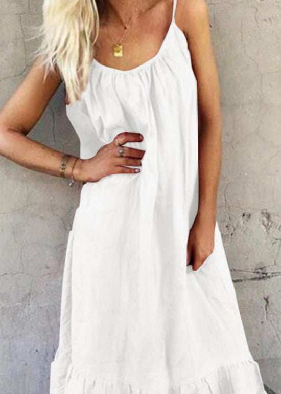 Blue Ruffled Patchwork Cotton Spaghetti Strap Dress Summer