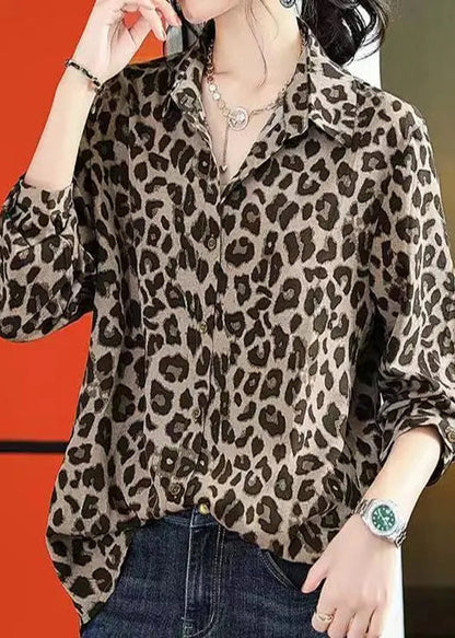 Leopard Print Chiffon Shirts Fall
