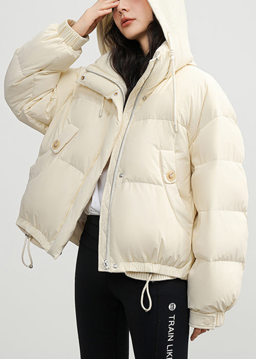 White Hooded Pockets Drawstring Duck Down Down Coats Winter
