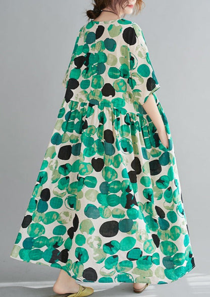 Polka Dot Print Cotton and Linen Dress Summer