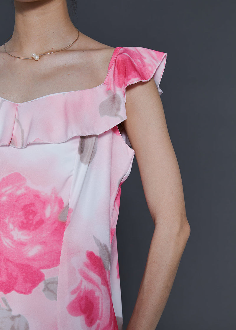 Pink Print Chiffon Long Dress Summer