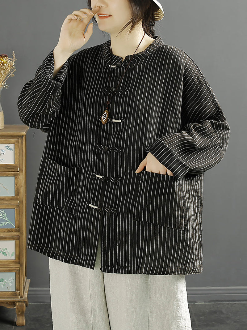 Spring Stripe Loose Linen Cotton Shirt