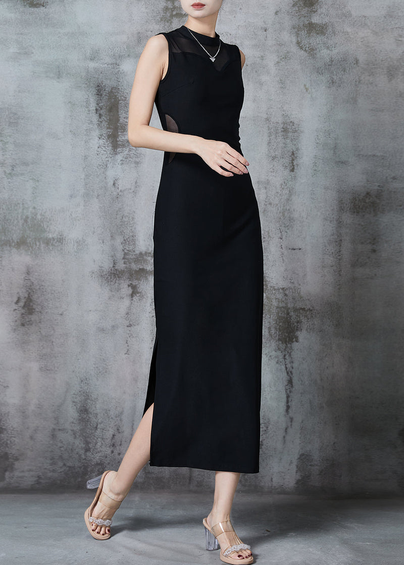 Black Backless Cotton Wraped Dresses Sleeveless