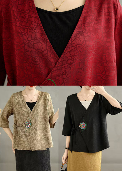 Classy Black Tunic Embroidered Silk Top Summer