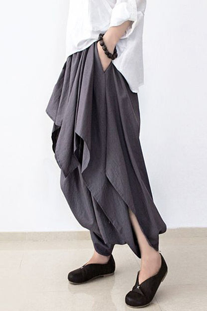 Cotton Wide Leg Pants Gray Trousers P4101