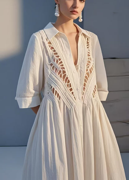 White Hollow Out Cotton Holiday Dress Summer