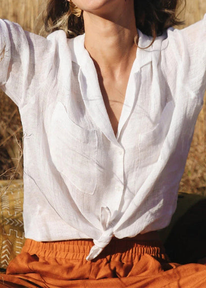 New White Peter Pan Collar Linen Shirt Summer
