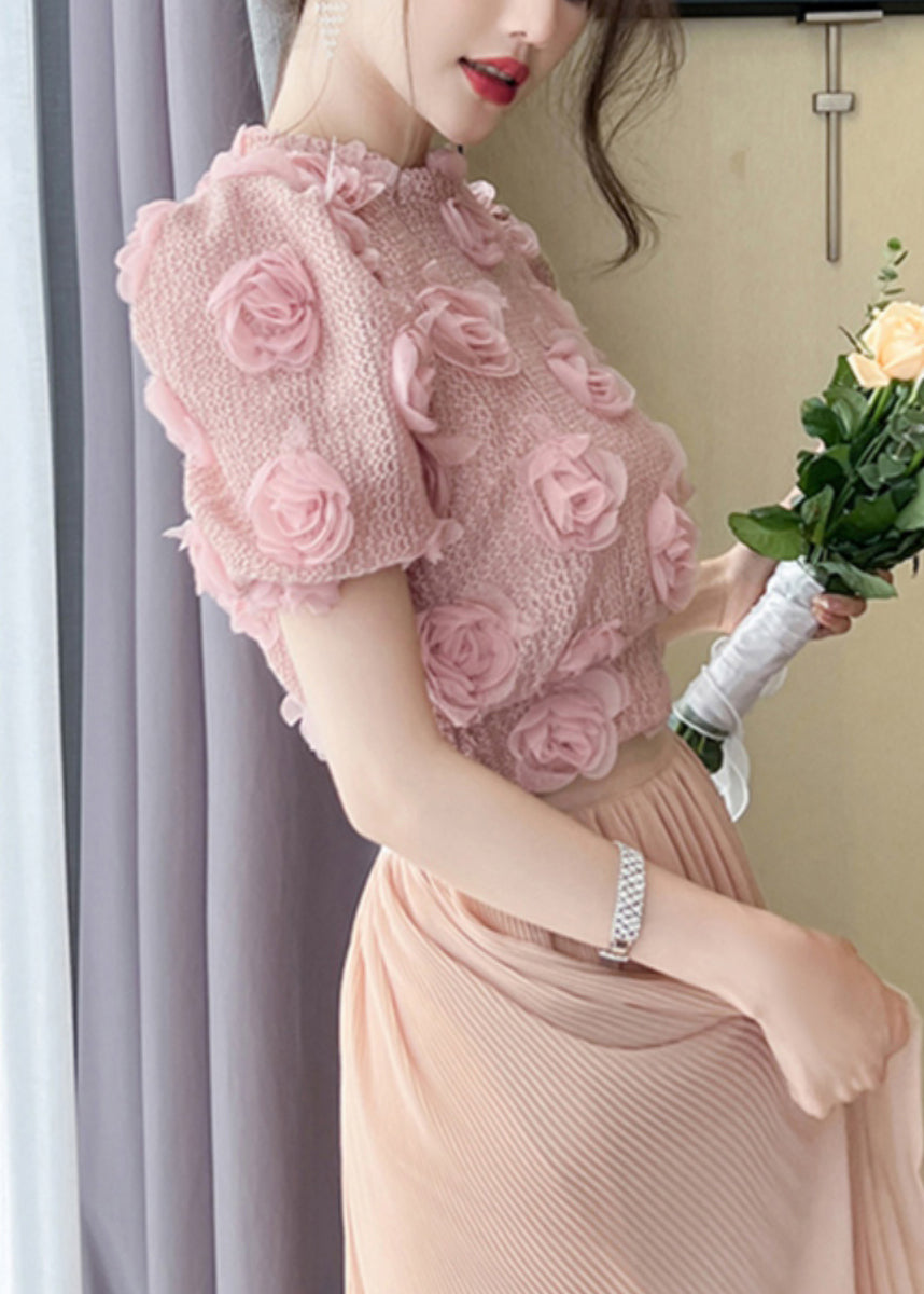 Pink Hollow Out Knit Top Summer