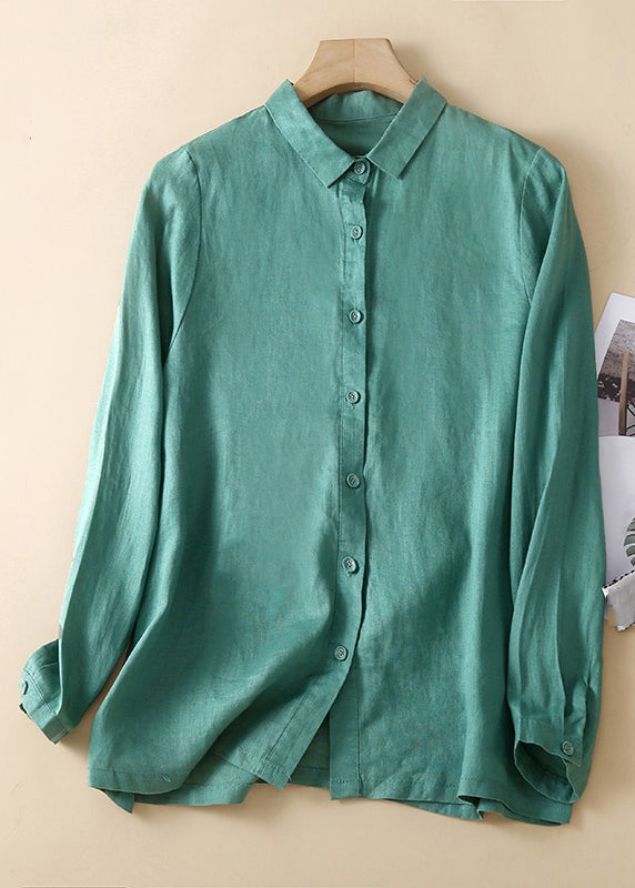 New Green Peter Pan Collar Button Cotton Shirt Spring