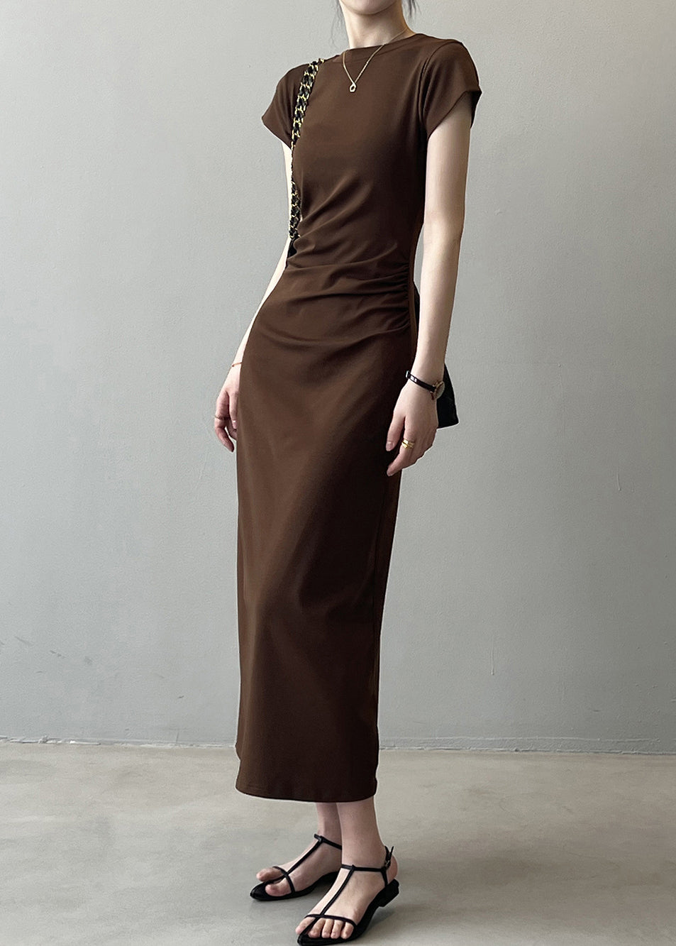 Slim Fit Coffee Cotton Long Dresses Summer