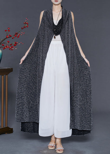 Black Turtle Neck Sequins Long Cardigan Spring