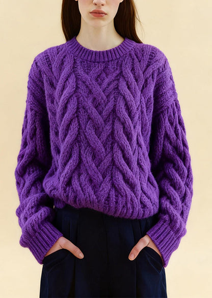 Purple Oversized Cozy Cable Knit Sweaters Winter