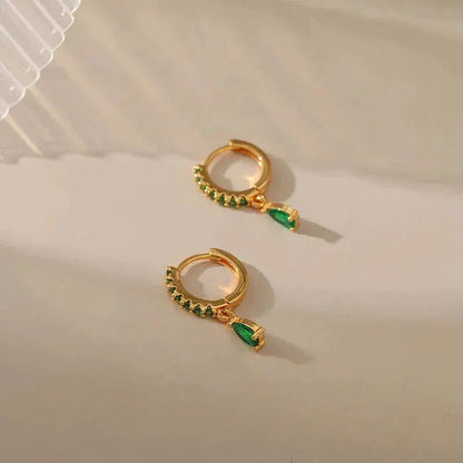Zirconia Earrings With Emerald in Gold