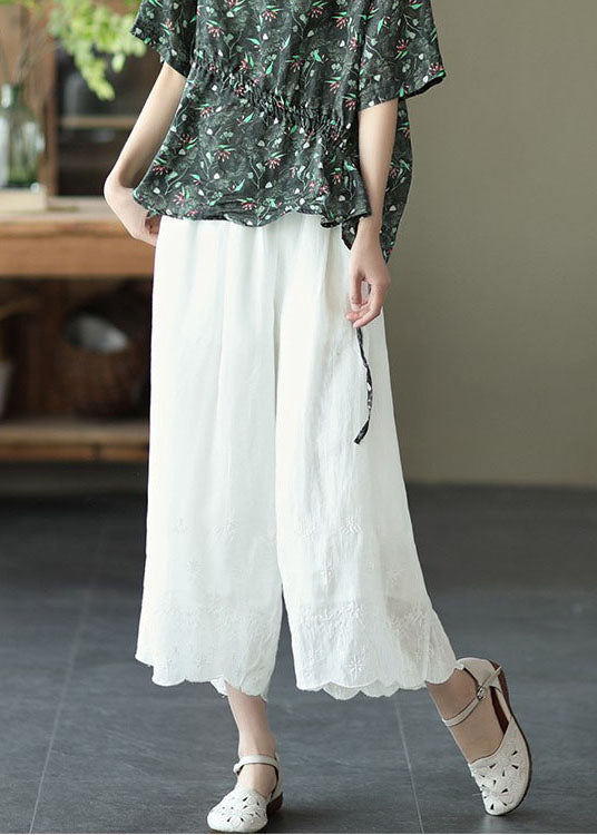 White High Waist Linen Wide Leg Pants Summer