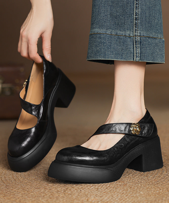 Splicing Chunky Loafer Shoes Black Sheepskin