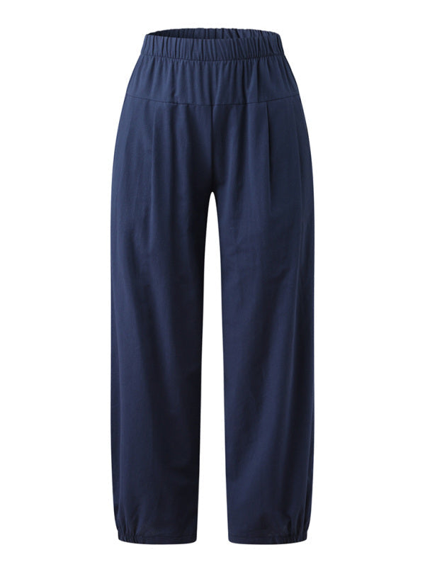 Loose Harem Pants High Waist Cotton Linen Cropped Pants Wide Leg Pants