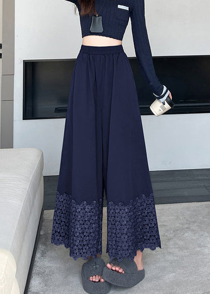 Navy Embroidered Cotton Crop Pants Fall
