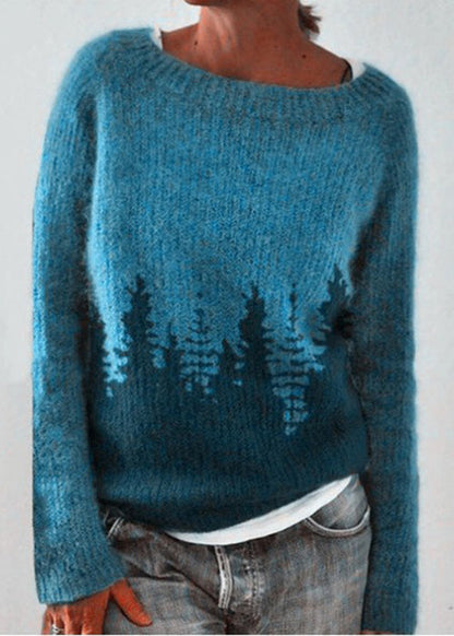 Peacock Blue O Neck Cozy Knit Sweaters Fall