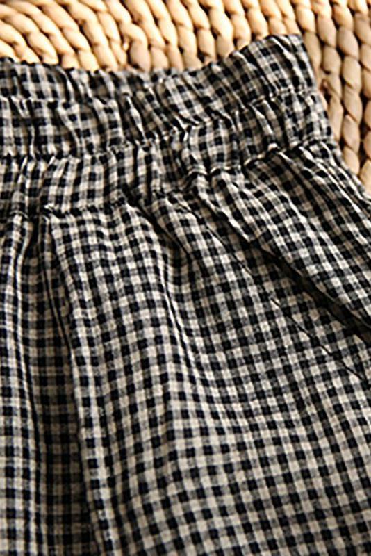 - Lotstrends Hand-made Plaid Linen Wide Leg Pants