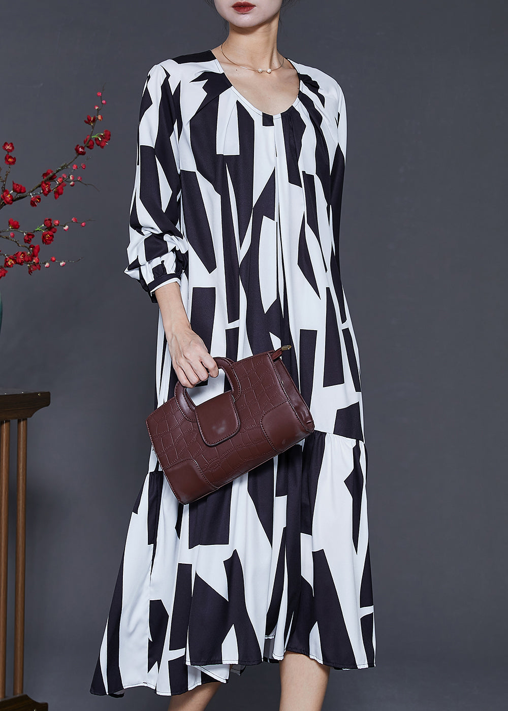 White Oversized Print Chiffon Dresses Spring