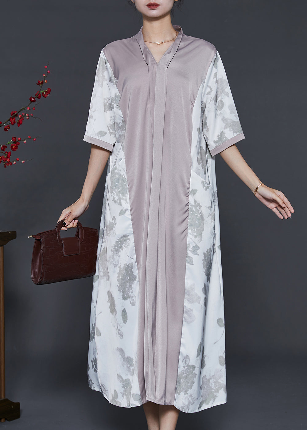 Colorblock Oversized Patchwork Silk Dress Summer