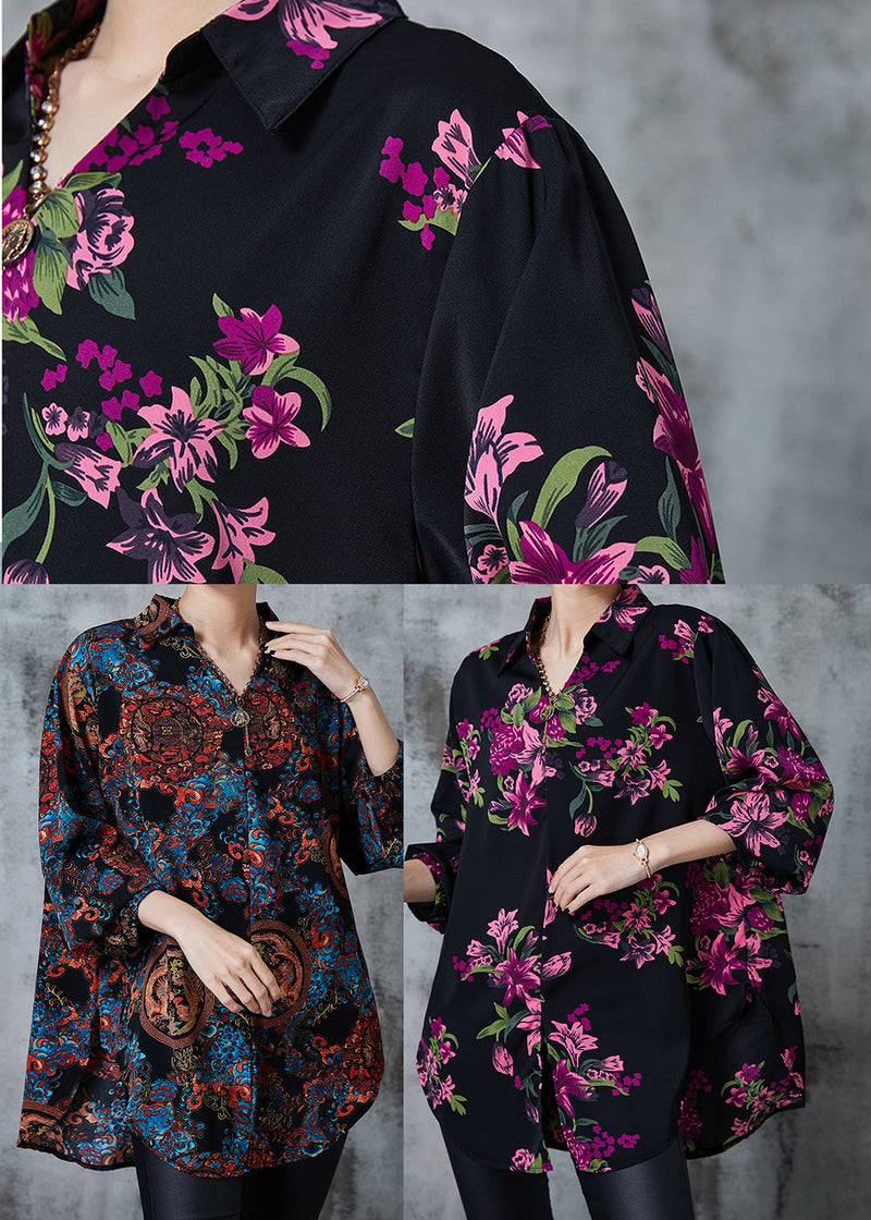Purple Oversized Print Silk Blouse Top Summer