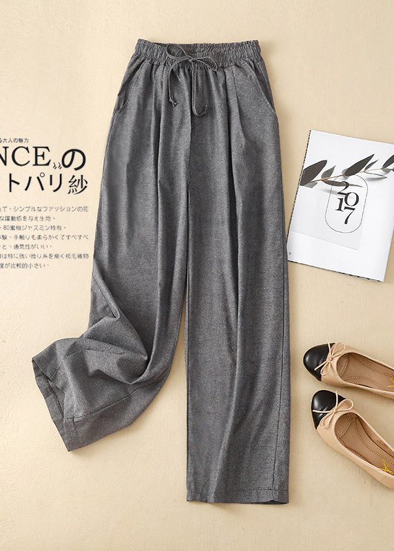 Khaki Elastic Waist Linen Pants Spring