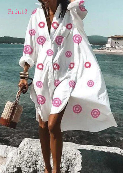 Peter Pan Collar Print Cotton Shirts Dresses Summer