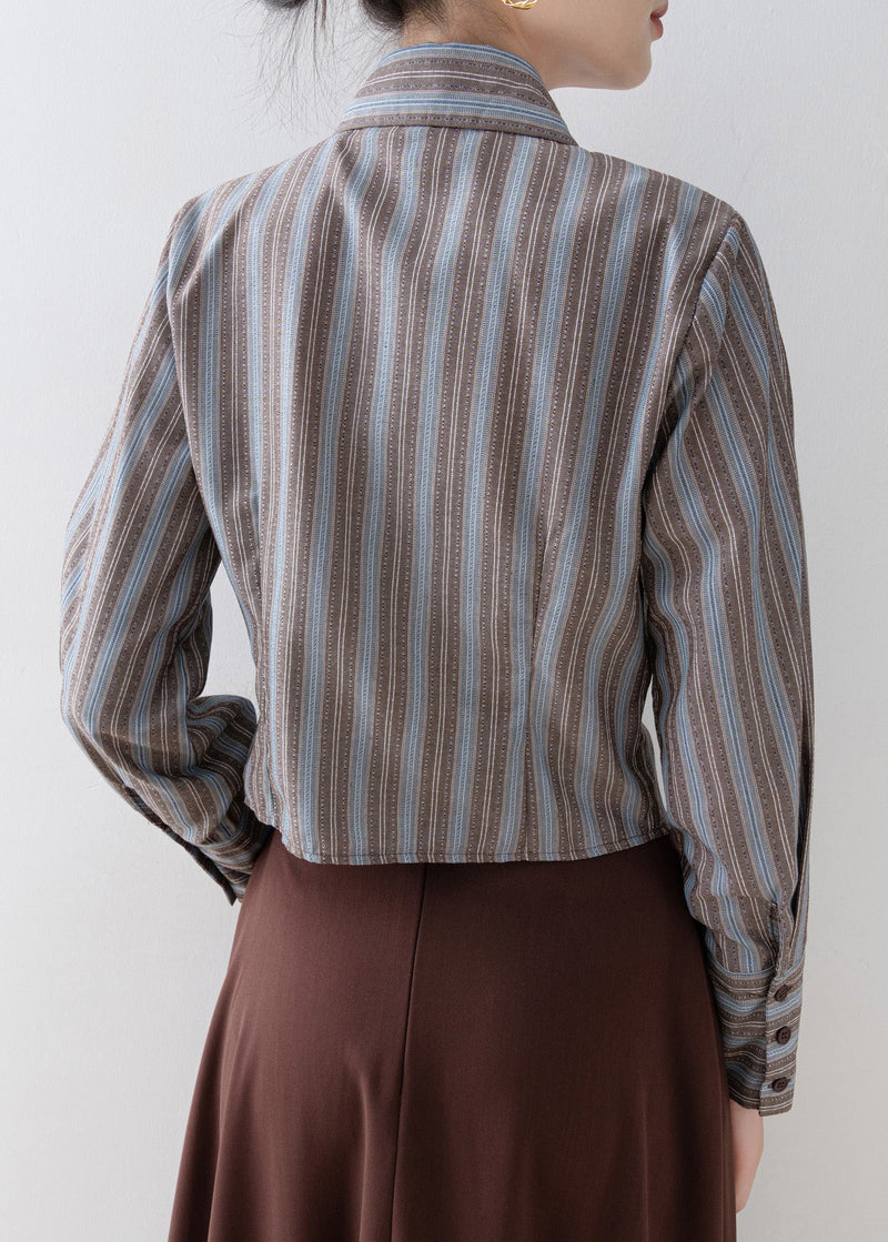 Peter Pan Collar Striped Cotton Shirts Top Spring