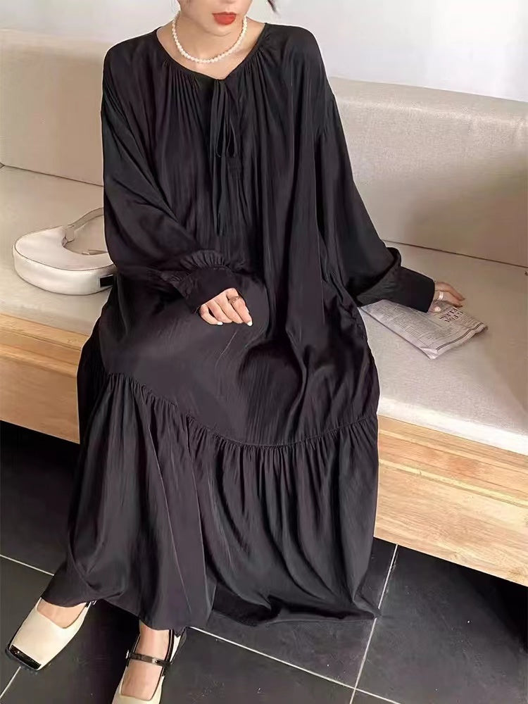 Silk Lantern Sleeve Long Dress