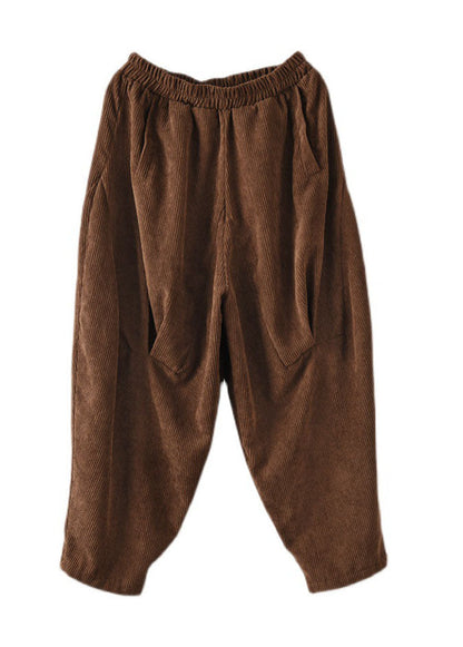 Chocolate Corduroy Harem Pants Elastic Waist Spring
