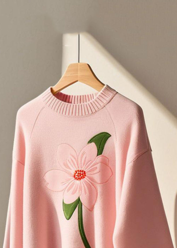 Pink O Neck Cozy Knit Sweater Fall