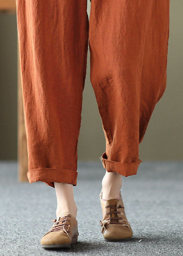 Orange High Waist Pockets Original Design Linen Harem Pants Summer