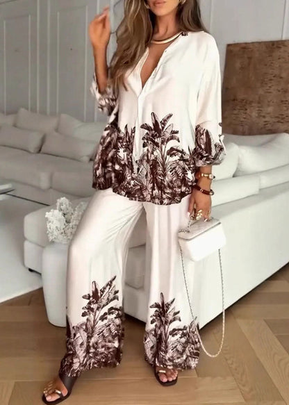 Boutique Print Tops and Pants Silk Sets 2 Pieces Spring