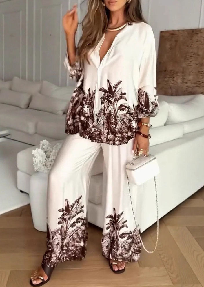 Boutique Print Tops and Pants Silk Sets 2 Pieces Spring