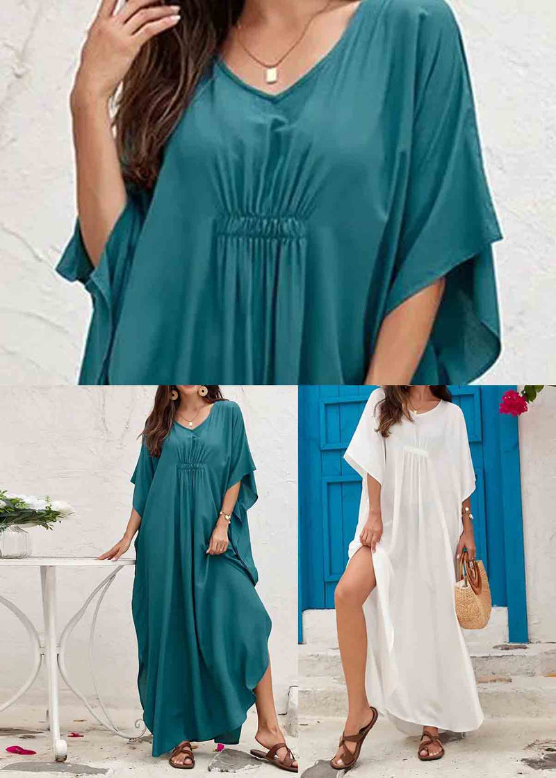 Tea Green Oversized Cotton Dress Batwing Sleeve