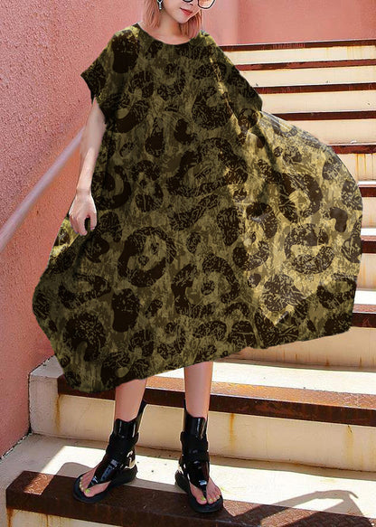 Simple Black Crane Prints Cotton Summer Dress