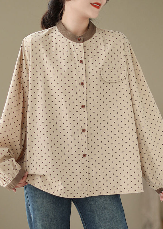 Versatile Green Dot Print Cotton Shirt Fall
