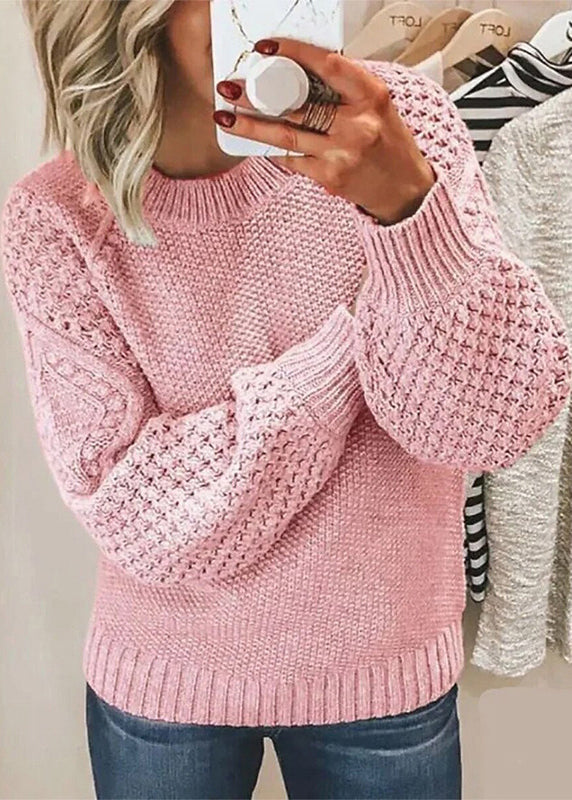 Loose Baby Blue O Neck Thick Knit Sweaters Fall