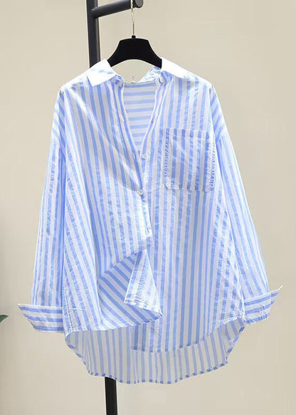 Striped Yellow Peter Pan Collar Button Cotton Shirt Fall