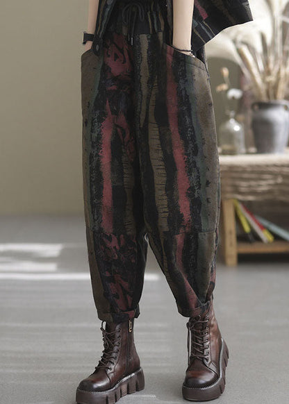 Boutique Black Print Patchwork Denim Harem Pants Spring