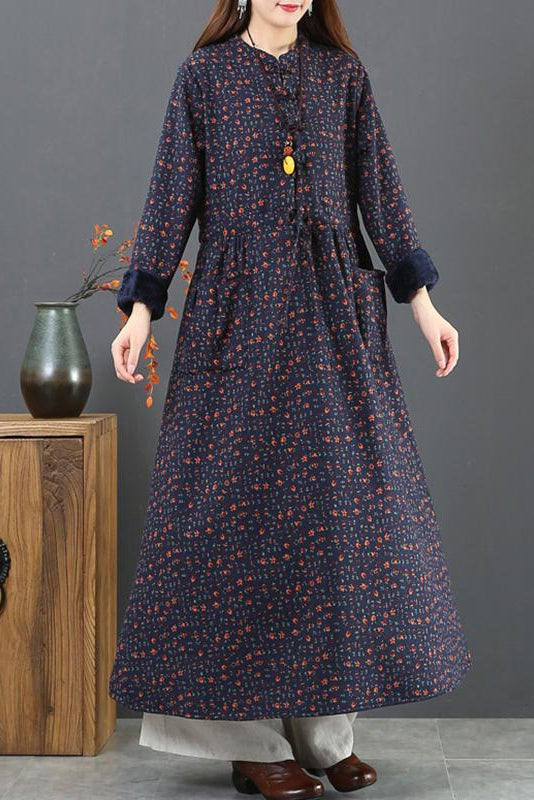 -winter Thick Plush Retro Cotton Linen Dress