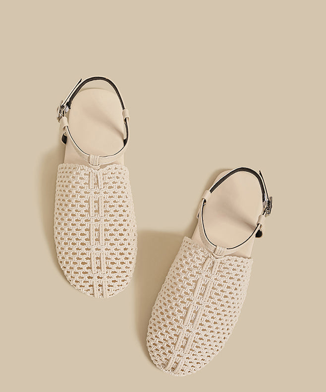 Apricot Hollow Out Knit Fabric Splicing Sandals