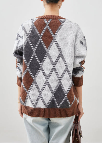 Khaki Oversized Plaid Knit Jacket Fall