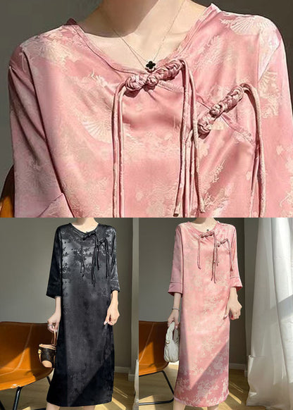 Black Chinese Button Silk Dresses Fall