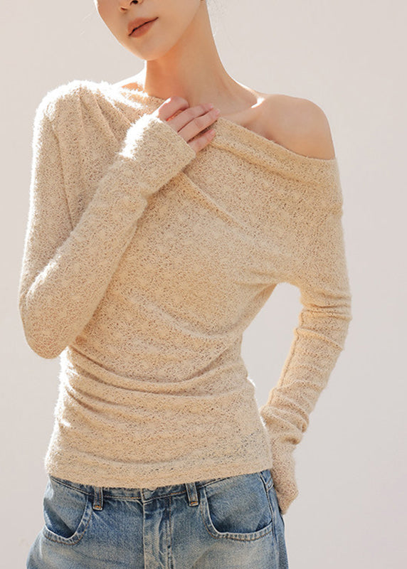 Khaki Asymmetrical Knit Top Spring
