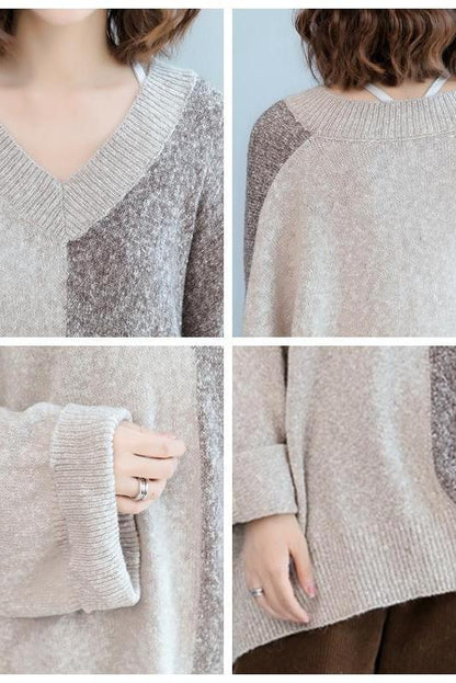 Loose V Neck Matching Color Sweater