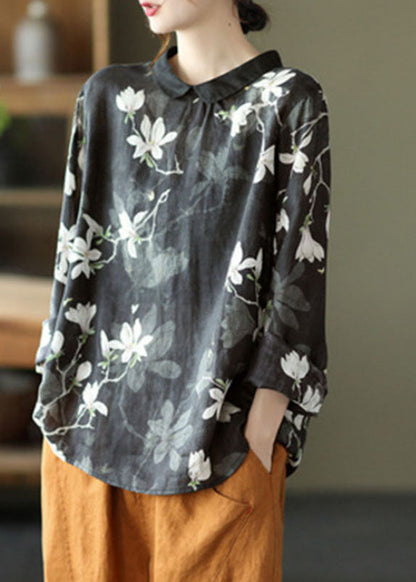 Black Loose Button Fall Long Sleeve Top
